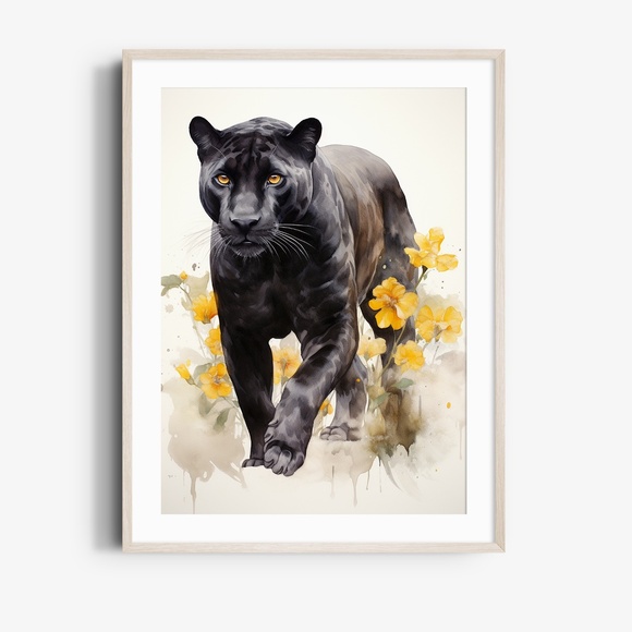 Watercolor Black Jaguar Wall Art Print Unframed - Majestic Jungle Elegance - Picture 6 of 6